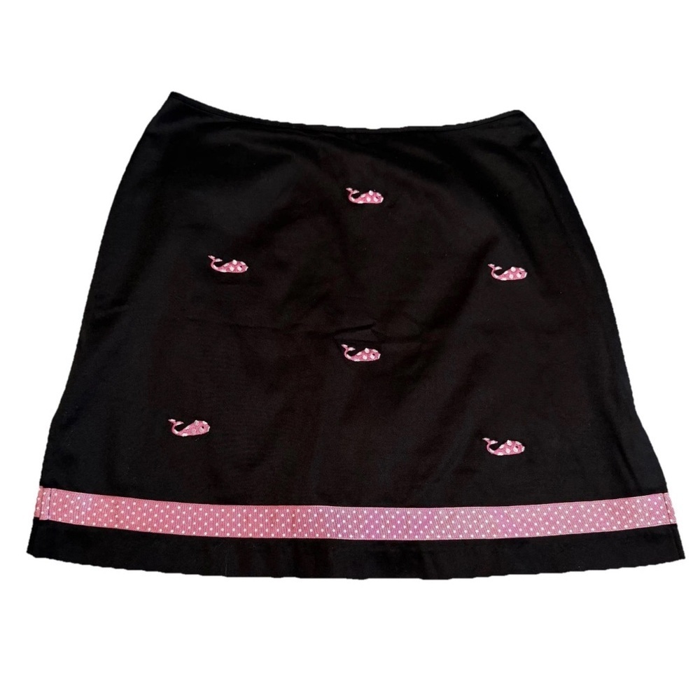 Bamboo Traders Skort Womens 6 Black Whale Embroidered Polka Dot Nautical Preppy